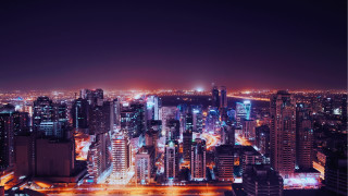 Night city lights urban architecture - neoism free wallpaper