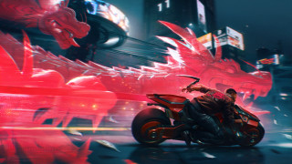 Man motorcycle cyberpunk red dragon - a red dragon free wallpaper