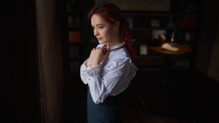 Woman white shirt brown tie - pre free wallpaper