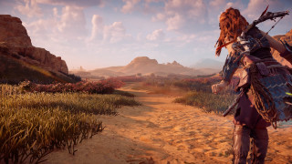 Desert woman archer mountains sunset - bush free wallpaper