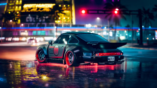 Cyberpunk car wet street night - a wet street free wallpaper