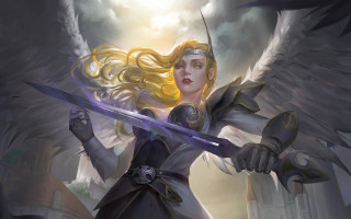 Angelic sword woman wings fantasy - epic fantasy character art free wallpaper