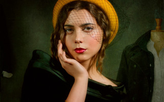 Woman veil yellowhat portrait photorealistic - a yellow hat free wallpaper