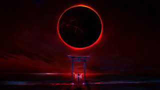 Red moon beach night torii - a red circle free wallpaper for desktop