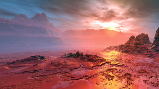 Desert river mountains sunset space - mass effect free wallpaper for desktop