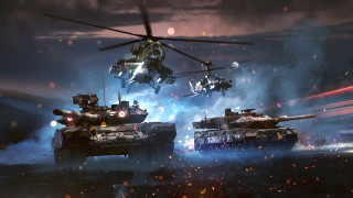 Battlefield helicopter tanks city explosion - over them free wallpaper