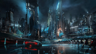 Futuristic city night neon lights - cyberpunk city free wallpaper