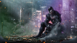 Man black suit rock rain - cinematic concept art free wallpaper