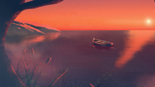 Boat water sunset tree orange - edward hopper and james gilleard free wallpaper