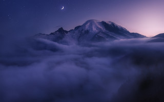 Mountain clouds purple sky crescent - dreamlike free wallpaper