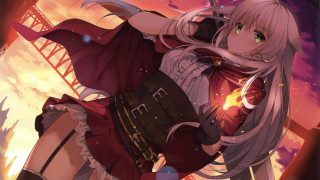 Woman red outfit sword sunset - a sunset sky free wallpaper for desktop