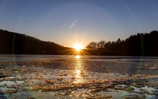Sunset water ice trees city - the ground and trees free wallpaper for desktop
