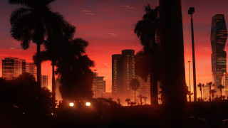 City skyline palm trees sunset - a few building free wallpaper for desktop