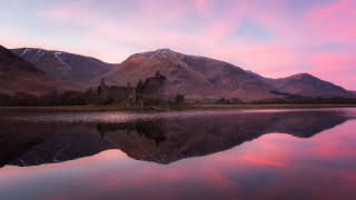 Mountain castle lake sunset sky - david paton free wallpaper