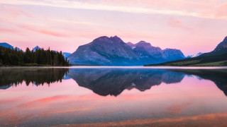 Sunset mountain reflection lake pink - bob ross free wallpaper