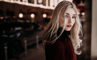 Blonde blouse red lips night - a red sweater free wallpaper