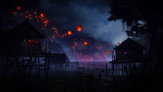 Dark night lanterns lake cedric - cinematic matte painting free wallpaper