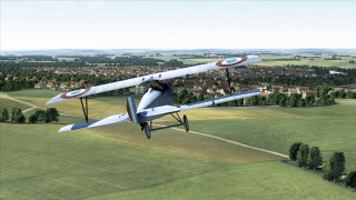 Small airplane green field town - a town free wallpaper