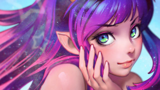 Cartoon girl purple hair blue 3 - her forehead free wallpaper