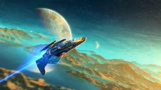 Futuristic spaceship mountain moon planet - a distant planet in the foreground free wallpaper