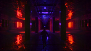 Cyberpunk hallway red lights kimono - column and columns free wallpaper