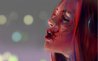 Bloodied woman moonlight bubbles gothic - art station free wallpaper