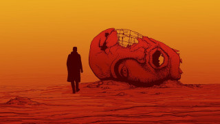 Desert man giant object red - beksinski free wallpaper