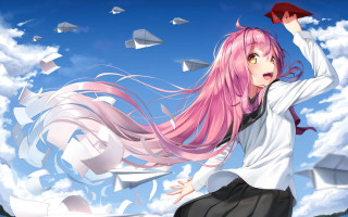 Pink hair flying paper angel - paper free wallpaper for desktop
