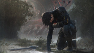 Futuristic man forest armor blood - art greg rutkowski free wallpaper