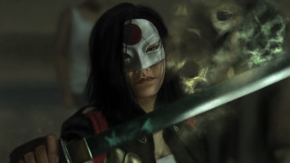 Woman mask sword smoke digital - her mouth free wallpaper