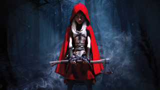 Woman red cloak sword forest - a dark forest free wallpaper