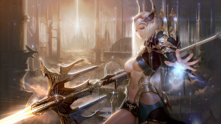 Woman sword demon outfit fantasy - holding free wallpaper