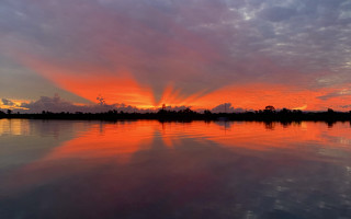 Sunset lake reflection trees clouds 2 - free sunset wallpaper