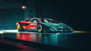 Retrocar dark garage red yellow - a dark garage free wallpaper