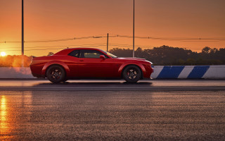 Red car sunset drive mosaic - the sun setting behind free wallpaper