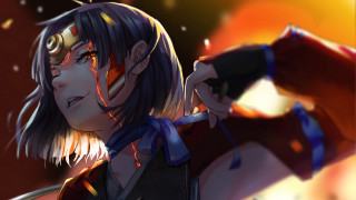 Woman gun fire sky aya - a yellow light free wallpaper