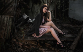 Woman forest bench jacket dress - barbizon school free wallpaper for desktop