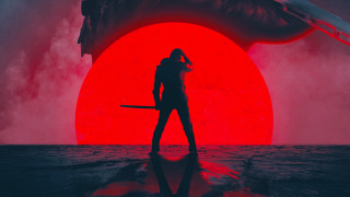 Woman sword red sun gun - free aesthetic wallpaper for desktop