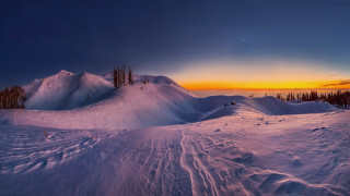 Snowy mountain sunset trees people - a few person free wallpaper