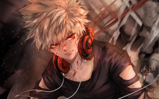 Man headphones spider blood injury - a spider free wallpaper