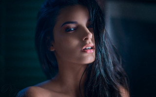 Woman longhair blueDress darkroom portrait - a blue dress free wallpaper for desktop