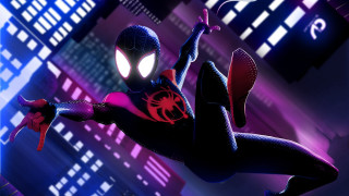 Spiderman suit flying city neon - a spider free wallpaper