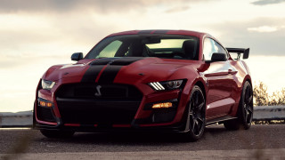 Red mustang black stripes road - black stripe free wallpaper