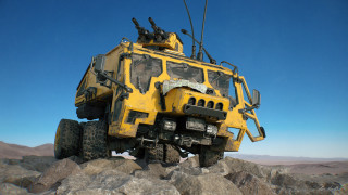 Yellow vehicle rocks desert blue - hard surface free wallpaper for desktop