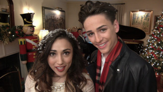 Christmas portrait man woman fireplace - perfect face free wallpaper