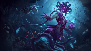 Purple dress octopus cave underwater - blue background free wallpaper