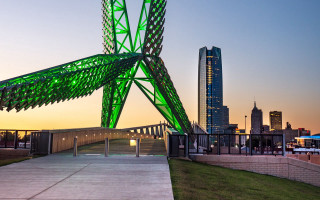 Green sculpture city skyline dawn - arlington nelson lindenmuth free wallpaper for desktop