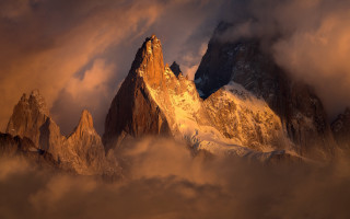 Mountain clouds dusk fire volcano - peak free wallpaper