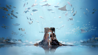 Couple kissing fish ocean hologram - fish free wallpaper for desktop