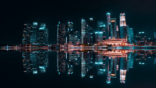 Cyberpunk city skyline reflection neon - the building free wallpaper
